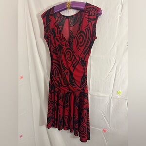 Y2K Red and Black Wrap Style Skater Midi Dress Size S/M